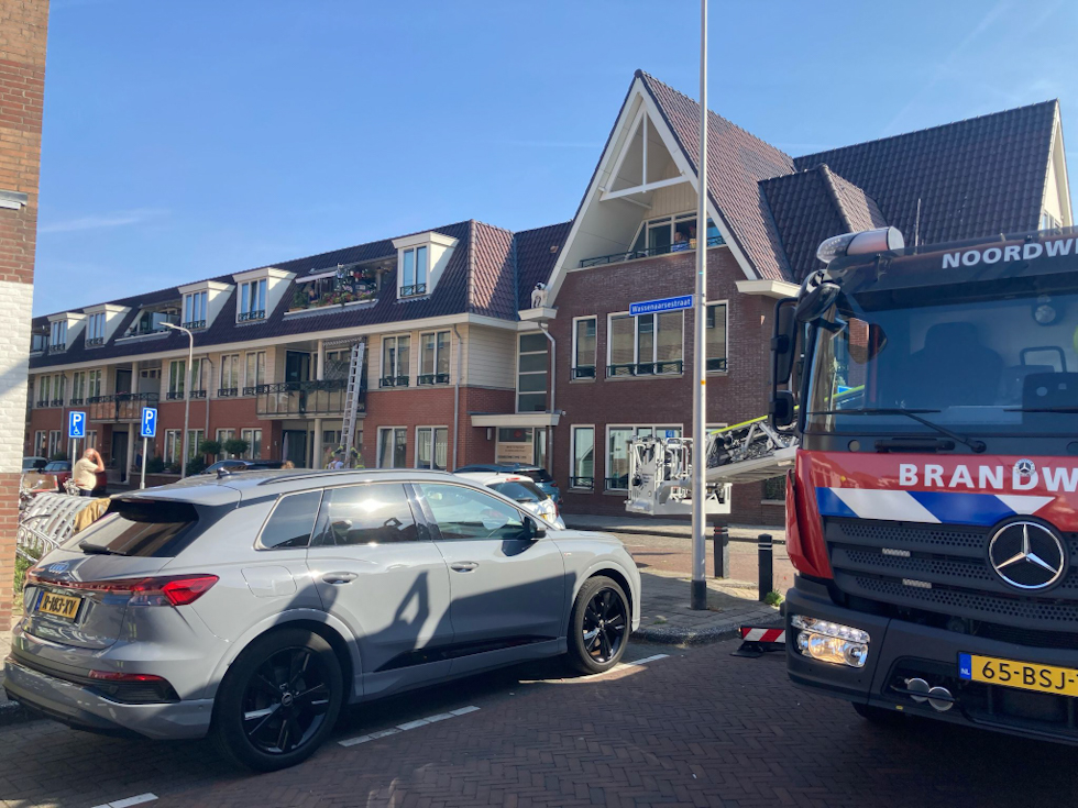 Brandweer redt hond uit dakgoot Wassenaarsestraat Noordwijk
